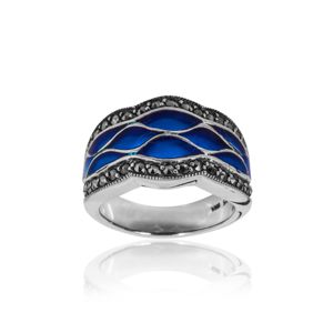 Blue Enamel and Marcasite Scalloped Edge Ring - 01R197ROY Blue Enamel and Marcasite Scalloped Edge Ring - 01R197ROY